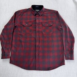 Pendleton Maverick Mens Large Red Navy Blue Plaid Virgin Wool Flannel Shirt